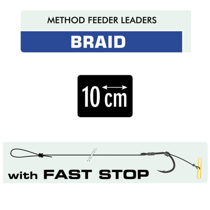 Kamatsu carlige legate cu fir textil 10cm pentru Method Feeder + Fast Stop, model Chinu #8 (5buc/plic) - imagine 3