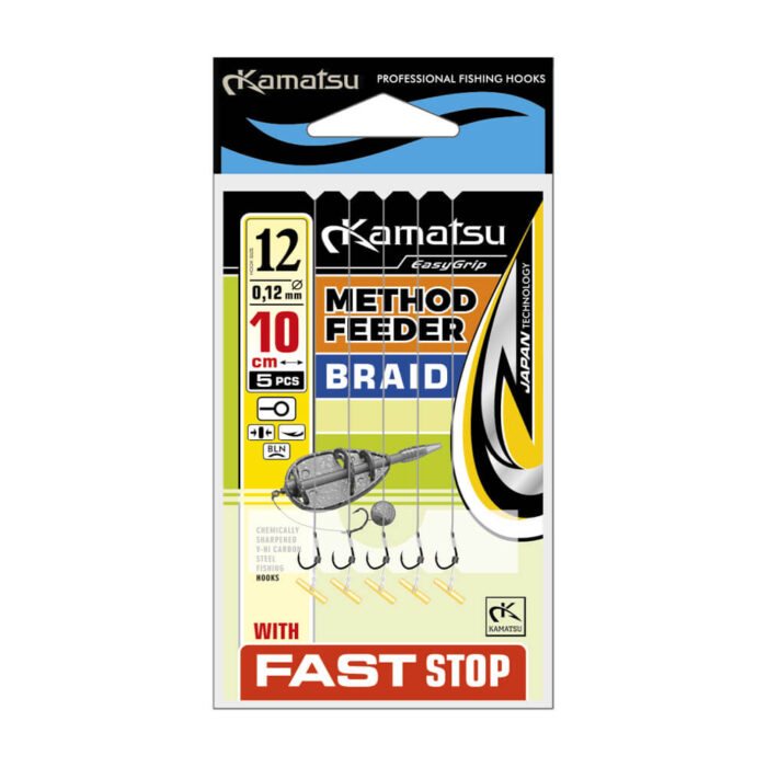 Kamatsu carlige legate cu fir textil 10cm pentru Method Feeder + Fast Stop, model Chinu #8 (5buc/plic) - imagine 4