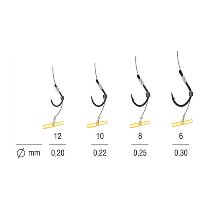 Kamatsu carlige Iseama legate cu fir monofilament 10cm pentru Method Feeder + Fast Stop, #8 (5buc/plic) - imagine 5