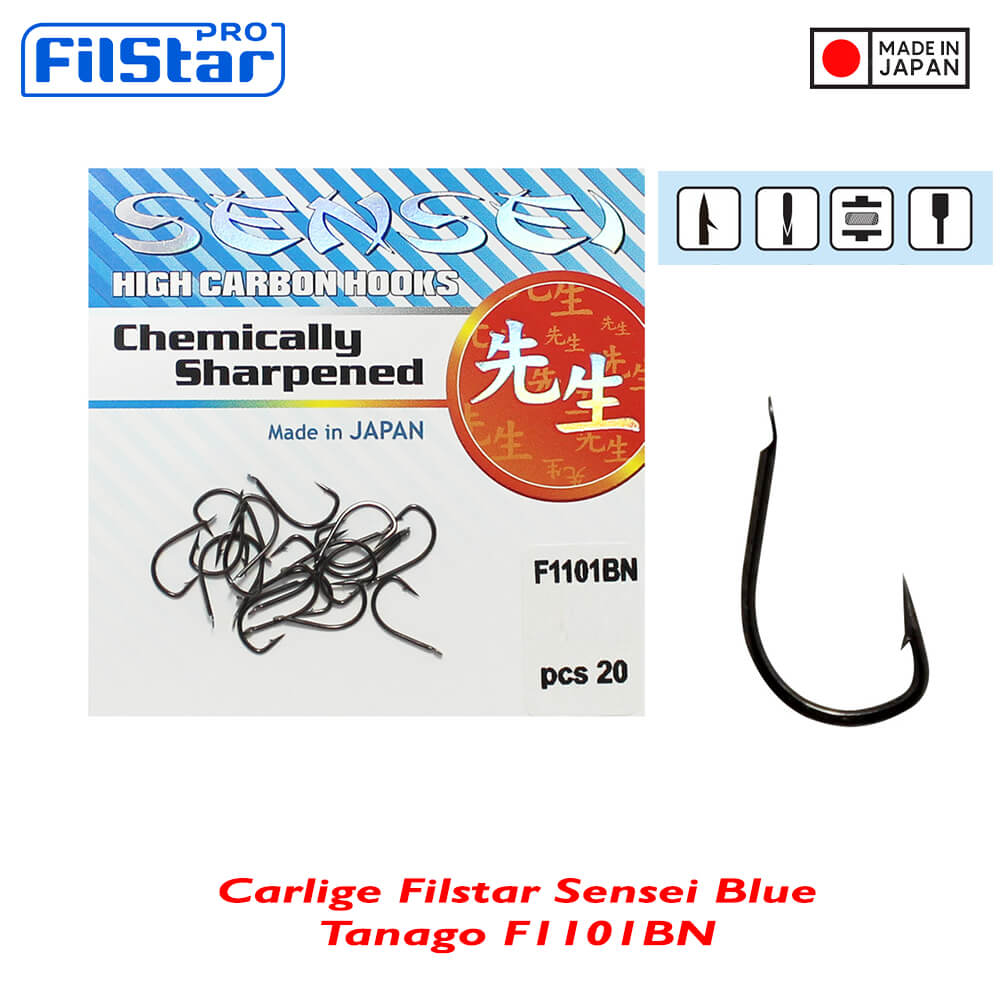 F1101BN-Cover01 Filstar Sensei Blue carlige Tanago cu paleta, serie F1101BN, culoare Black Nickel, marime 10 (20buc/plic) - imagine 1
